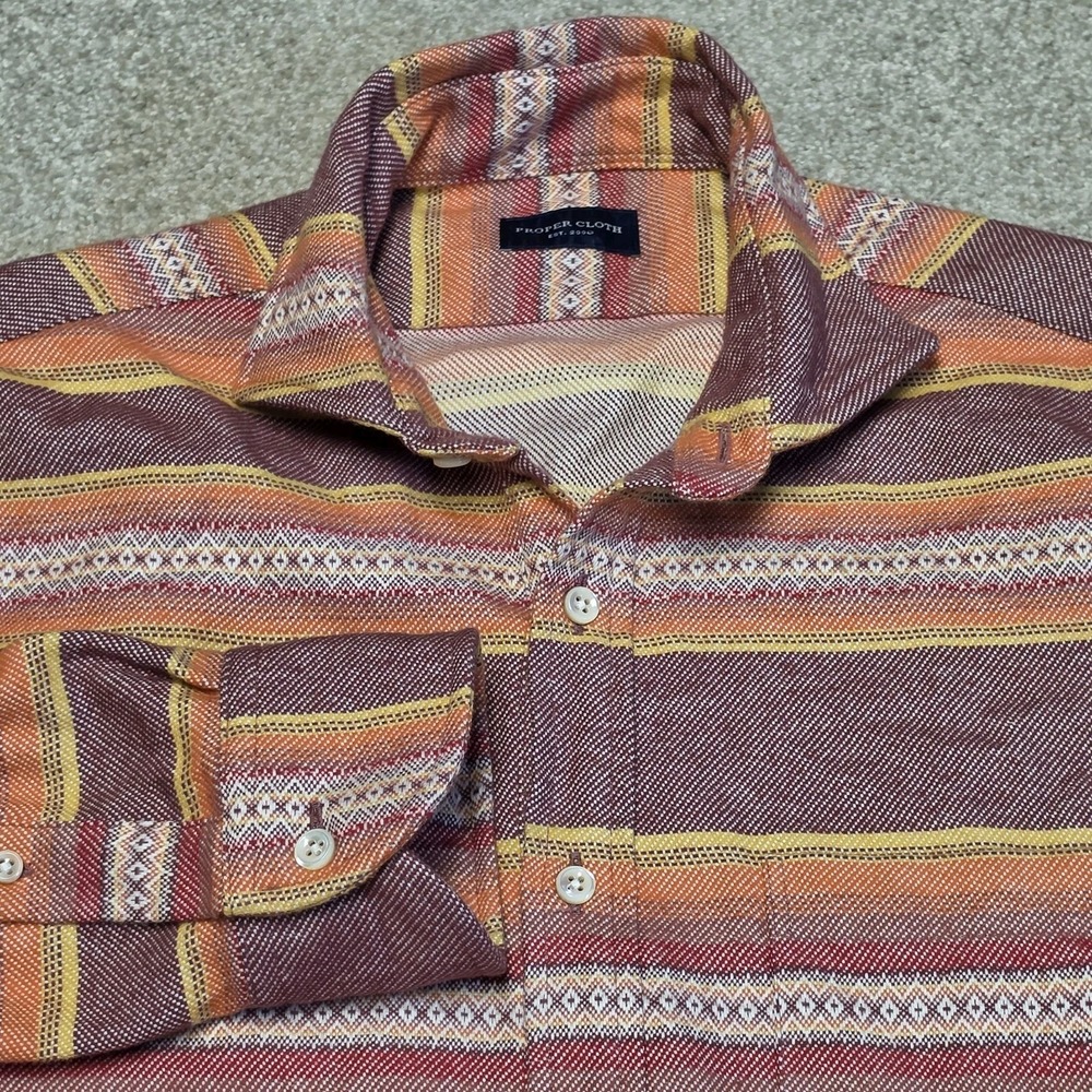 Proper Cloth Mens Custom Shirt Cotton Southwestern Stripe Burgundy Orange 22x30